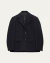 Prada Single-breasted Rush Stitch Wool Blazer In Bleu