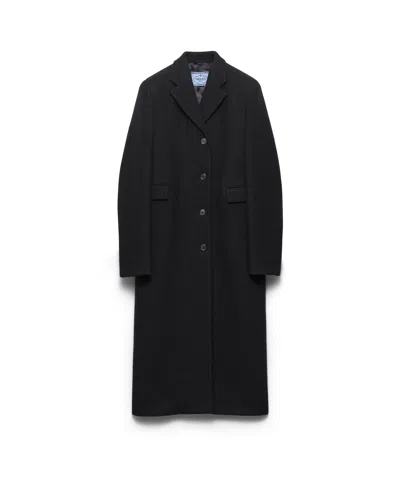 Prada Single-breasted Shetland Wool Coat In Black