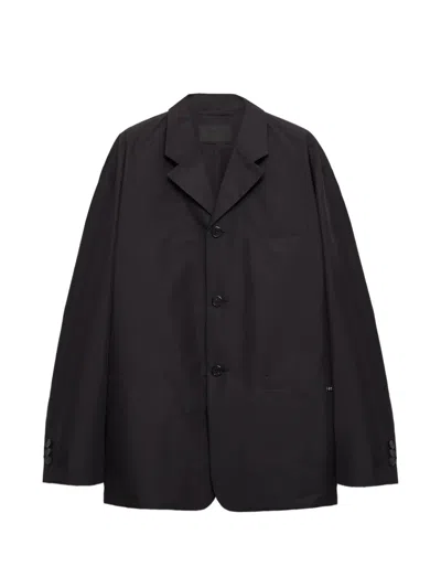 Prada Single-breasted Technical Cotton Jacket In Black