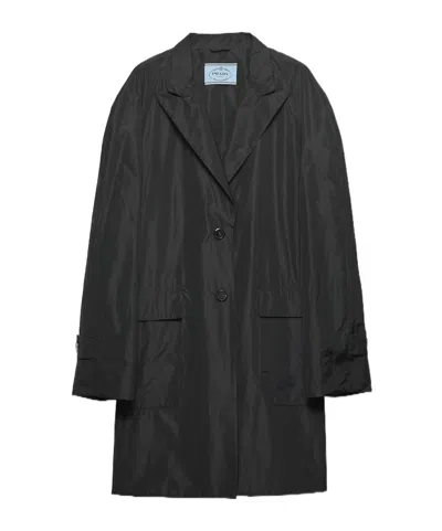 Prada Single-breasted Technical Taffeta Coat In Black