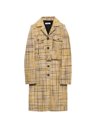 Prada Single-breasted Tweed Coat In Yellow