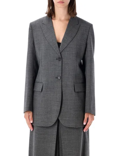 Prada Single-breasted Virgin Wool Blazer With Notch Lapels In Slate Gray