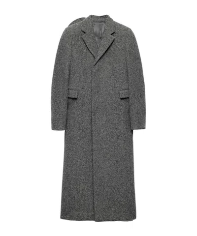 Prada Single-breasted Wool Coat In Gray