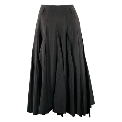 Pre-owned Prada Size 2 Black Mohair Wool Pleated Long Skirt