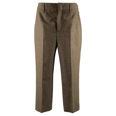 Pre-owned Prada Size 2 Grey Tan Wool Blend Houndstooth Pants In Gray