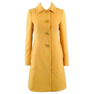 Pre-owned Prada Size 2 Yellow Virgin Wool Angora Cashgora Single Breasted Coat