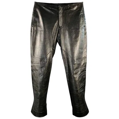 Pre-owned Prada Size 32 Black Leather Low Rise Flared Casual Pants