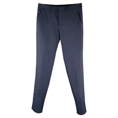 Pre-owned Prada Size 32 Navy Virgin Wool Blend Pants In Blue