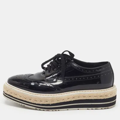 Pre-owned Prada Size 34 Black Patent Leather Espadrille Derby