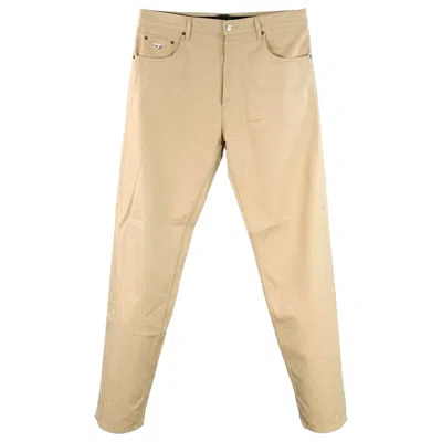Pre-owned Prada Size 34 Khaki Twill Cotton Classic Fit Tapered Button Fly Jeans In Sand