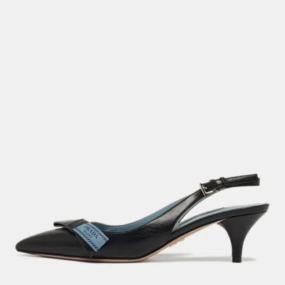 Pre-owned Prada Size 35 Black Leather Slingback Pumps