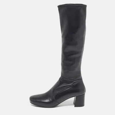 Pre-owned Prada Size 35.5 Black Leather Mid Calf Boots