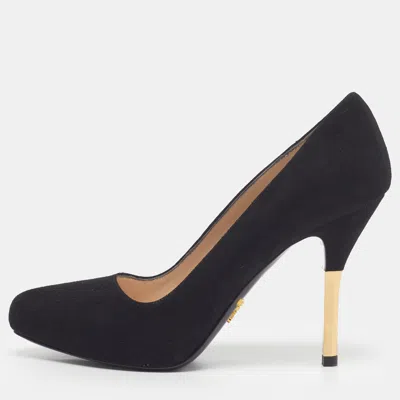 Pre-owned Prada Size 35.5 Black Suede Platform Pumps
