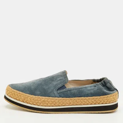 Pre-owned Prada Size 35.5 Blue Suede Slip On Espadrille Flats