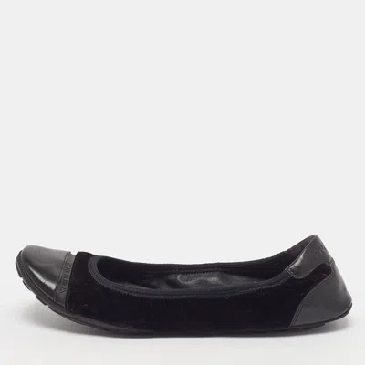 Pre-owned Prada Size 36 Black Leather And Velvet Ballet Flats