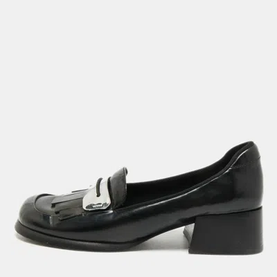 Pre-owned Prada Size 36 Black Leather Fringe Detail Penny Loafers