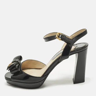 Pre-owned Prada Size 36 Black Patent Leather Ankle Strap Sandals