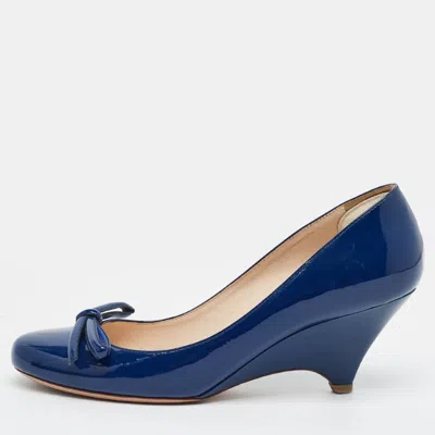 Pre-owned Prada Size 36 Blue Patent Leather Wedge Pumps