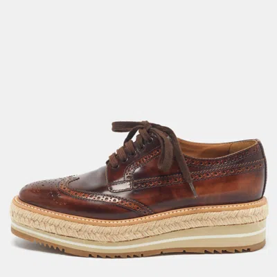 Pre-owned Prada Size 36 Brown Ombre Brogue Leather Derby Sneakers