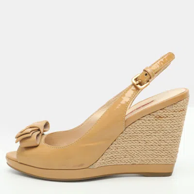 Pre-owned Prada Size 36 Brown Patent Leather Slingback Sandals