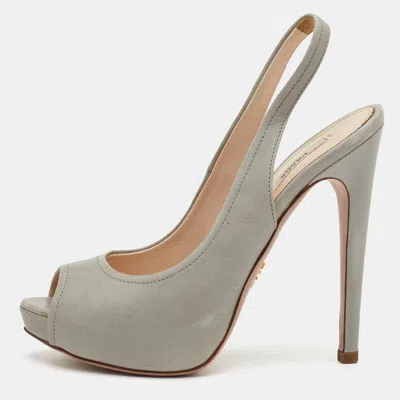 Pre-owned Prada Size 36 Light Grey Leather Peep Toe Platform Slingback Sandals In Gray