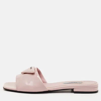 Pre-owned Prada Size 36 Light Pink Leather Logo Flat Slide Sandals