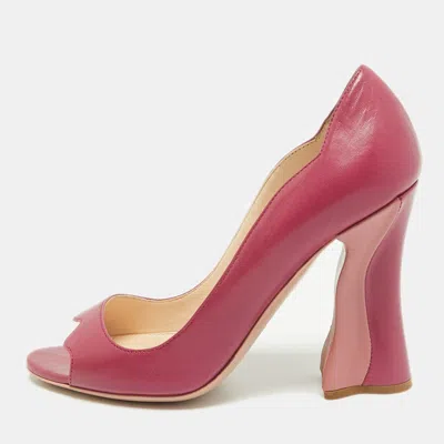 Pre-owned Prada Size 36 Magenta Leather Open Toe Block Heel Pumps In Purple