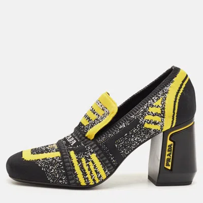 Pre-owned Prada Size 36 Multicolor Knit Fabric Chunky Block Heel Loafer Pumps