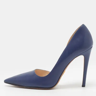 Pre-owned Prada Size 36 Navy Blue Leather D'orsay Pumps