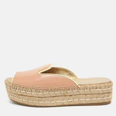Pre-owned Prada Size 36 Pink Patent Leather Espadrille Platform Slides