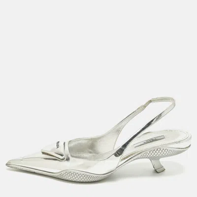 Pre-owned Prada Size 36 Silver Leather Pointed Slingback Pumps