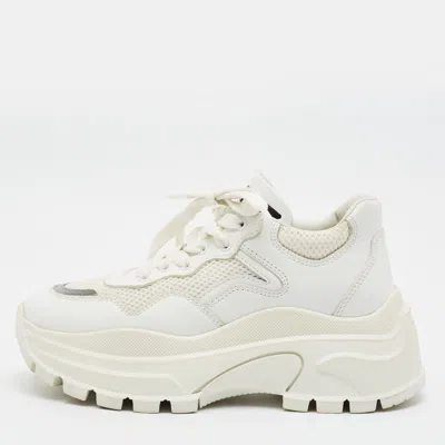 Pre-owned Prada Size 36 White Leather And Mesh Platform Lace Up Sneakers