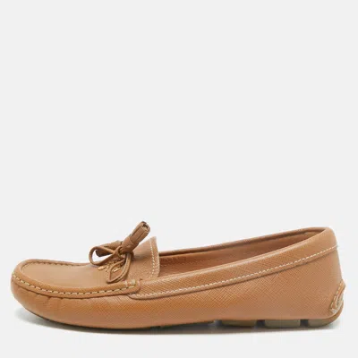 Pre-owned Prada Size 36.5 Brown Leather Driver Loafers