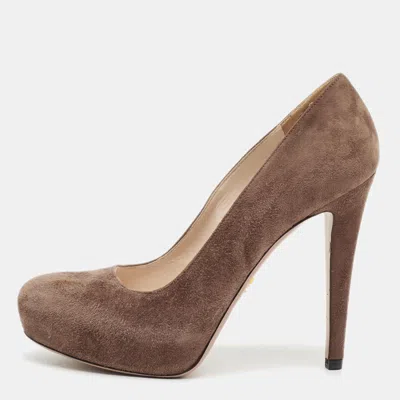 Pre-owned Prada Size 36.5 Brown Suede Platform Pumps