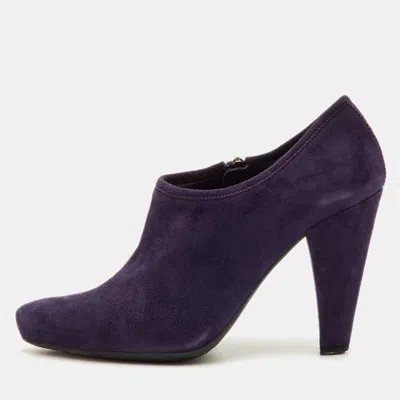 Pre-owned Prada Size 36.5 Dark Purple Suede Ankle Length Boots