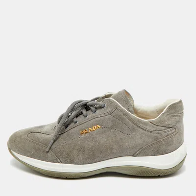 Pre-owned Prada Size 36.5 Grey Suede Low Top Sneakers In Gray
