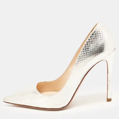Pre-owned Prada Size 36.5 Silver Snakeskin Embossed Leather Pointed Toe Pumps