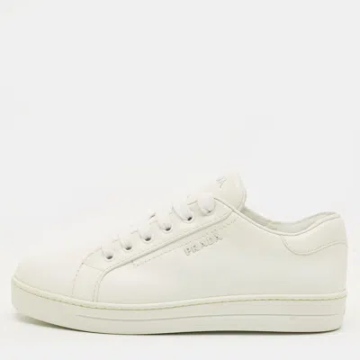 Pre-owned Prada Size 36.5 White Leather Lace Up Sneakers