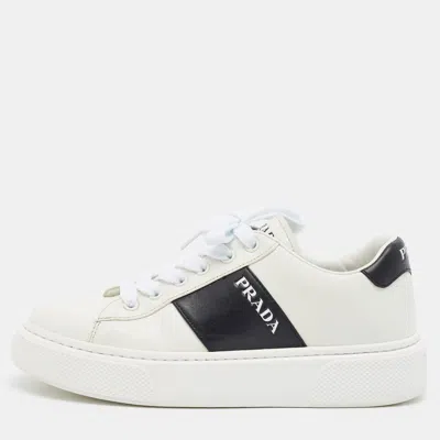 Pre-owned Prada Size 36.5 White/black Leather Low Top Sneakers