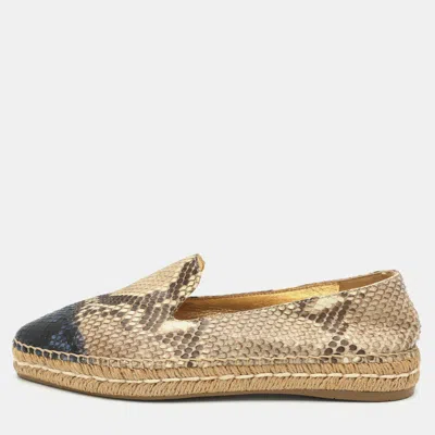 Pre-owned Prada Size 37 Beige Python Leather Smoking Slippers