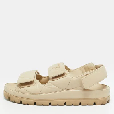 Pre-owned Prada Size 37 Beige Quilted Leather Slingback Sandals