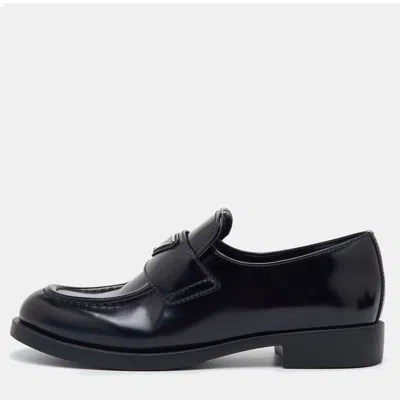 Pre-owned Prada Size 37 Black Shiny Leather Loafers