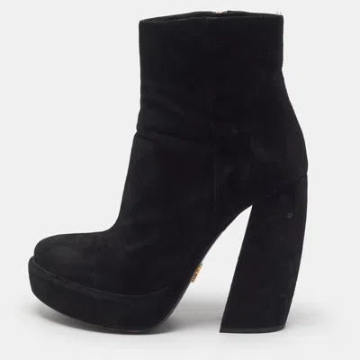 Pre-owned Prada Size 37 Black Suede Ankle Length Boots