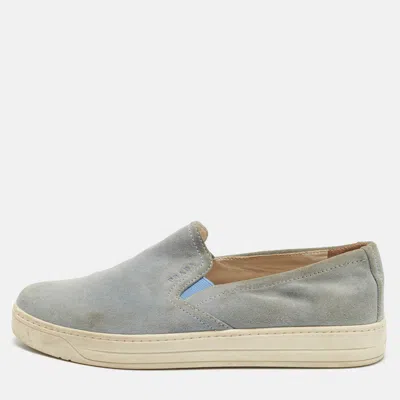 Pre-owned Prada Size 37 Blue Suede Slip On Sneakers