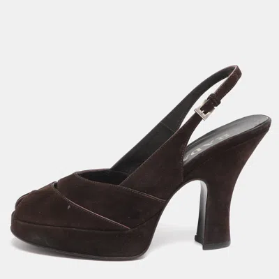 Pre-owned Prada Size 37 Brown Suede Slingback Pumps