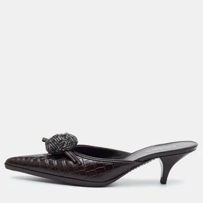 Pre-owned Prada Size 37 Dark Brown Crocodile Leather Vintage Pointed Toe Mules