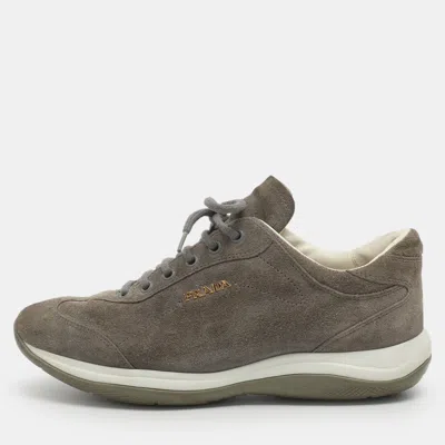 Pre-owned Prada Size 37 Grey Suede Low Top Sneakers In Gray