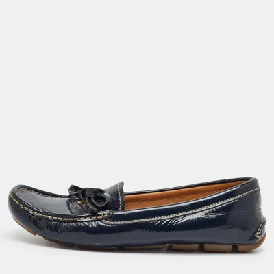 Pre-owned Prada Size 37 Navy Blue Patent Leather Driver Loafers