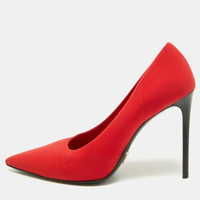 Pre-owned Prada Size 37 Red Fabric Pointed Toe Pumps