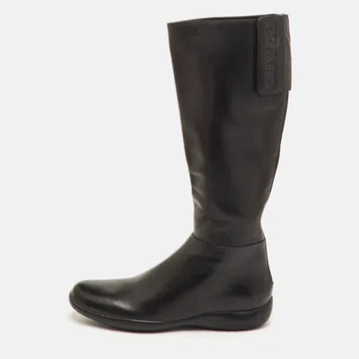 Pre-owned Prada Size 37.5 Black Leather Knee Length Boots